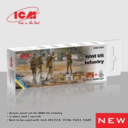 ICM Models ICM 3024 Acrylic paint set for WWI US infantry for Plastic model kit Acrylic Paint